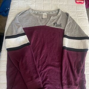 PINK Victoria's Secret Burgundy & Gray Top with Black Accents
